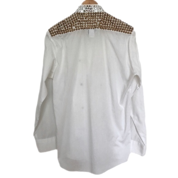 Cowgirl Fancy Western white button down blouse shirt Gold Embellishment Studs - Picture 5 of 15